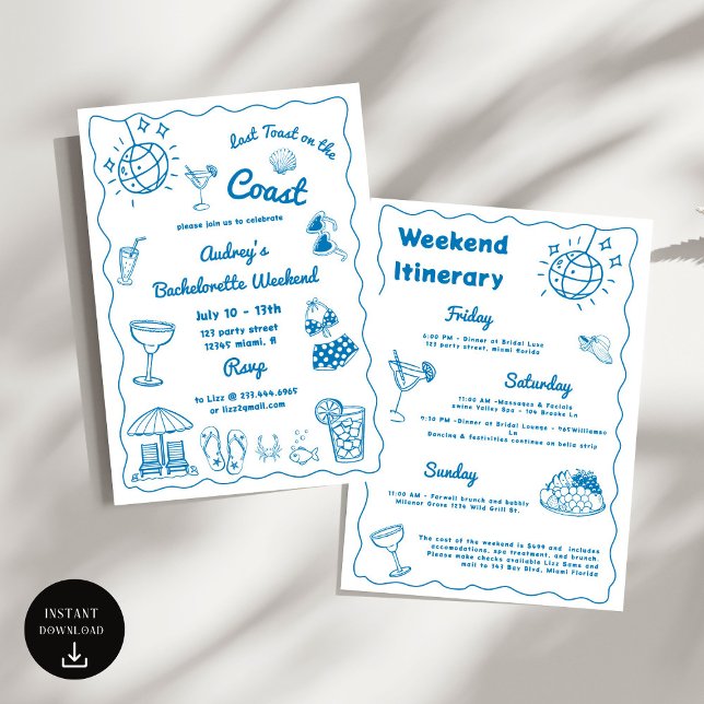 Letzten Toast am Wochenende des Küstenbachelorette Einladung (Von Creator hochgeladen)