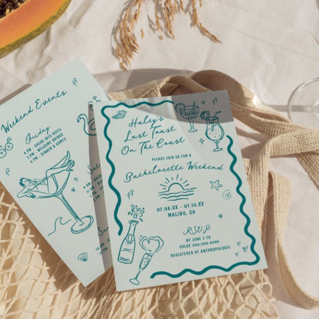 Letzten Toast an der Küste Aqua Bachelorette Woche Einladung (Von Creator hochgeladen)