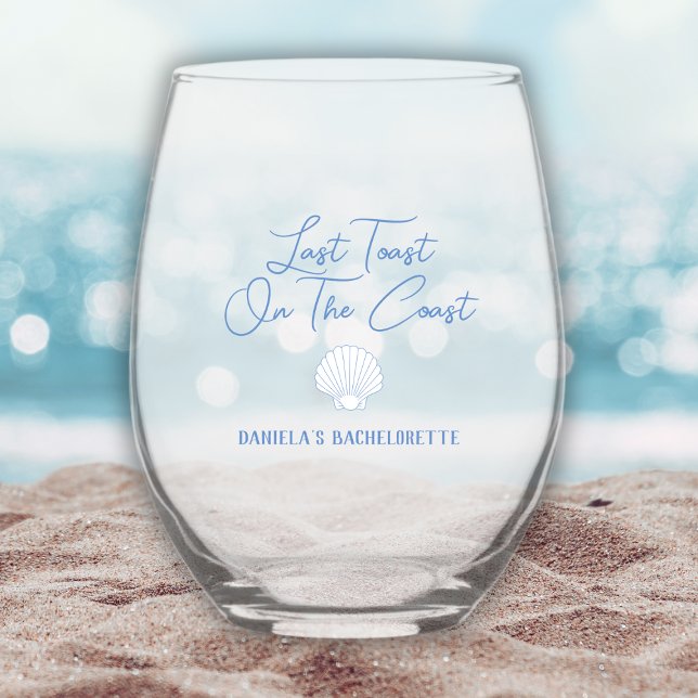 Letzten Toast an der Küste Personalisierte Bachelo Weinglas Ohne Stiel (last toast on the coast beach bachelorette wine glass shell ocean)