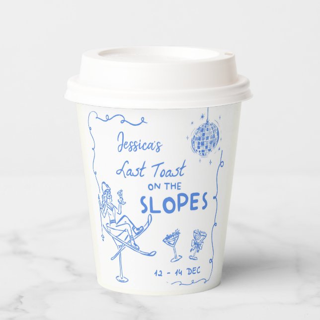 Letzten Toast auf den Pisten Bachelorette Wochenen Pappbecher (Vorderseite)