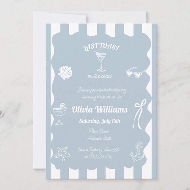 Letzten Toast auf der Coast Bachelorette Pary Einl Einladung (Vorderseite)