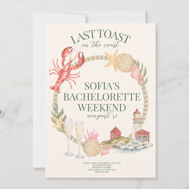 Letzten Toast auf der Küste Bachelorette Einladung (Vorderseite)