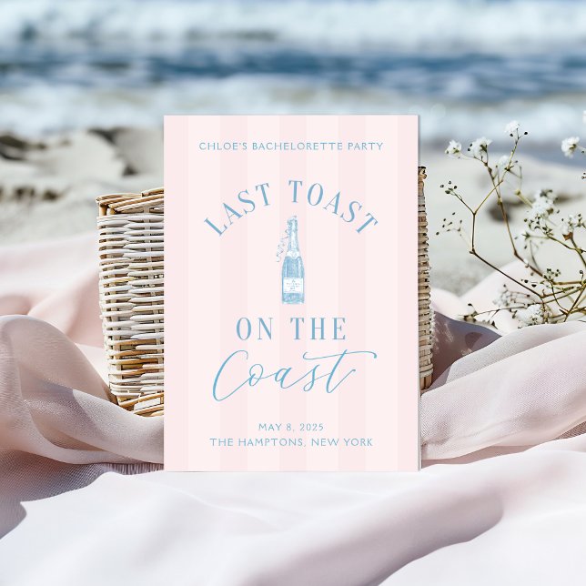 Letzten Toast auf der Küste Bachelorette Reise Ein Einladung (Last toast on the coast Invitation | Hamptons Bachelorette Trip | Elegant Beach Party Details)