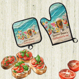 Letzter Flirt vor dem Ring Strand Cocktail Tropica Ofenhandschuh & Topflappen-Set