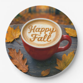 Letzter glücklicher Fall in einer roten Tasse mit Pappteller