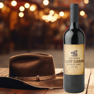 Letzter Rodeo Cowboy Grunge Braune Junggesellenpar Weinetikett