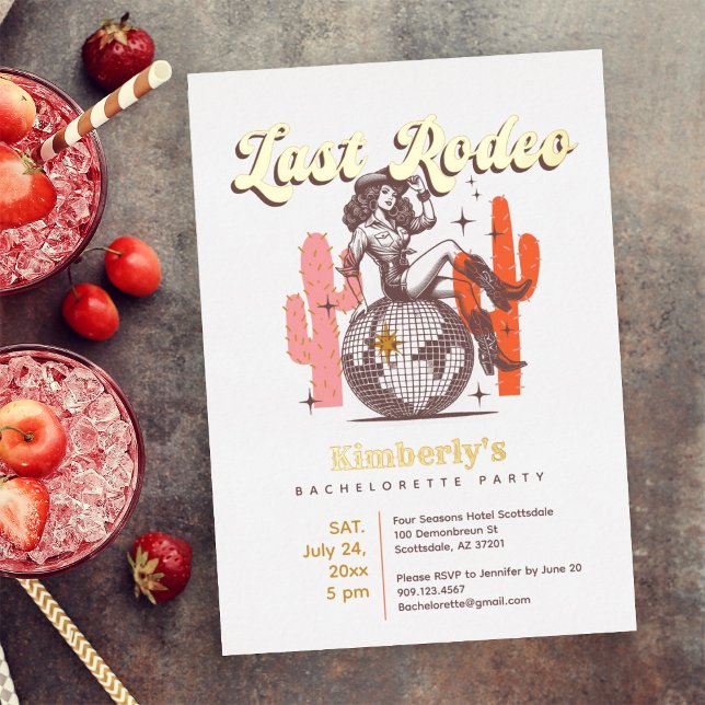 Letzter Rodeo Gold Retro Cowgirl Junggeselinnen-Ab Folieneinladung (Von Creator hochgeladen)