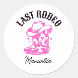 Letzter rodeo Pink Cowgirl Junggeselinnen-Abschied Runder Aufkleber