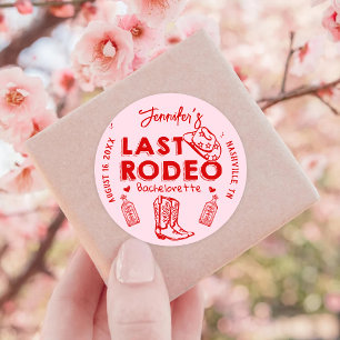 Letzter Rodeo Rosa Rote Cowgirl Junggesellinnenabs Runder Aufkleber