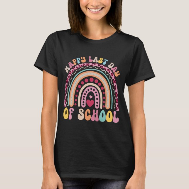 Letzter Schullehrertag Schüler Leopard Regenbogen T-Shirt (Vorderseite)