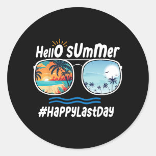 Letzter Schultag Hallo Sommer Sungles Beach 1 Runder Aufkleber