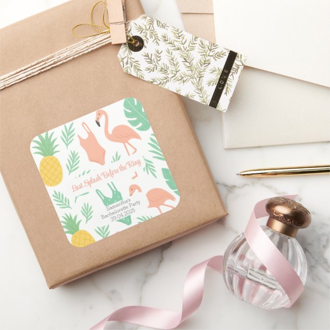 Letzter Splash" Aufkleber mit Palmen, Swimsuits (Schenken)