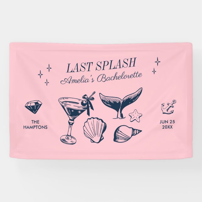 Letzter Splash Meerjungfrau Pink Beach Junggeselin Banner (Horizontal)