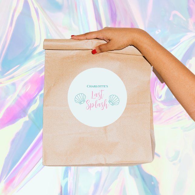 Letzter Splash Mermaid Muschel Beach Junggeselinne Runder Aufkleber (last splash pool bachelorette party sticker shell mermaid)