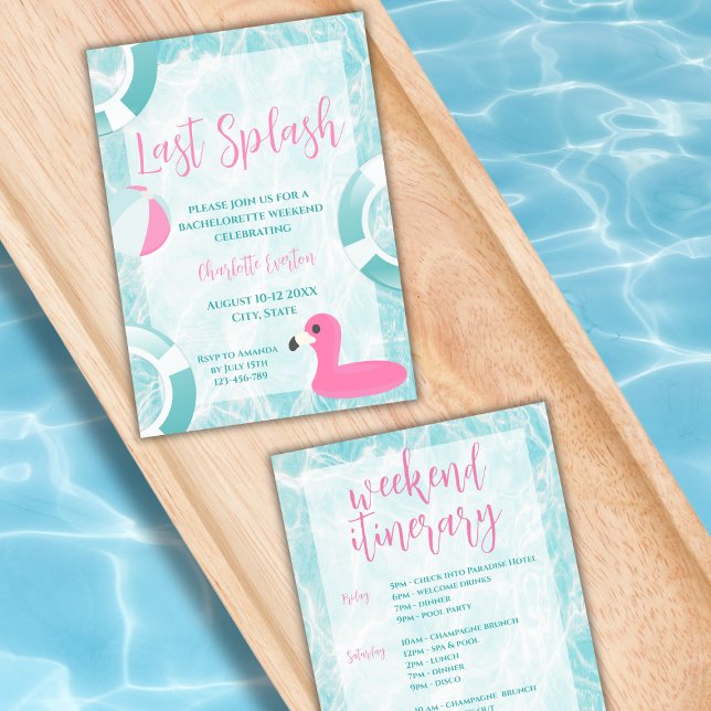Letzter Splash Pool Bachelorette Wochenende Ausflu Einladung (last splash pool bachelorette party invitation weekend itinerary)
