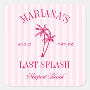 Letzter Spritzer Beach Palms Hot Pink Junggesellin Quadratischer Aufkleber