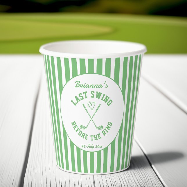 Letzter Swing Golf Country Club Bachelorette Woche Pappbecher (Last swing before the ring golf country club Bachelorette weekend party personalized Paper Cups)