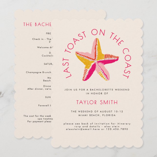 Letzter Toast am Junggeselinnen-Abschied am Strand Einladung (Vorne/Hinten)
