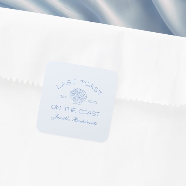 Letzter Toast am Junggeselinnen-Abschied am Strand Quadratischer Aufkleber (Last Toast On The Coast Beach Bachelorette Party Square Sticker)