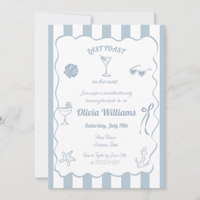 Letzter Toast am Junggeselinnen-Abschied der Küste Einladung (Vorderseite)