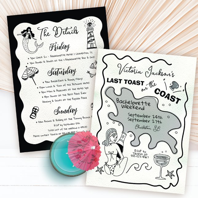 Letzter Toast an der Küste gezogen Wochenende Einladung (Von Creator hochgeladen)