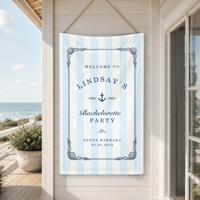 Letzter Toast an der Küste! Junggesellinnenabschie Banner (Last Toast on the Coast! Bachelorette Party Stripes Banner)