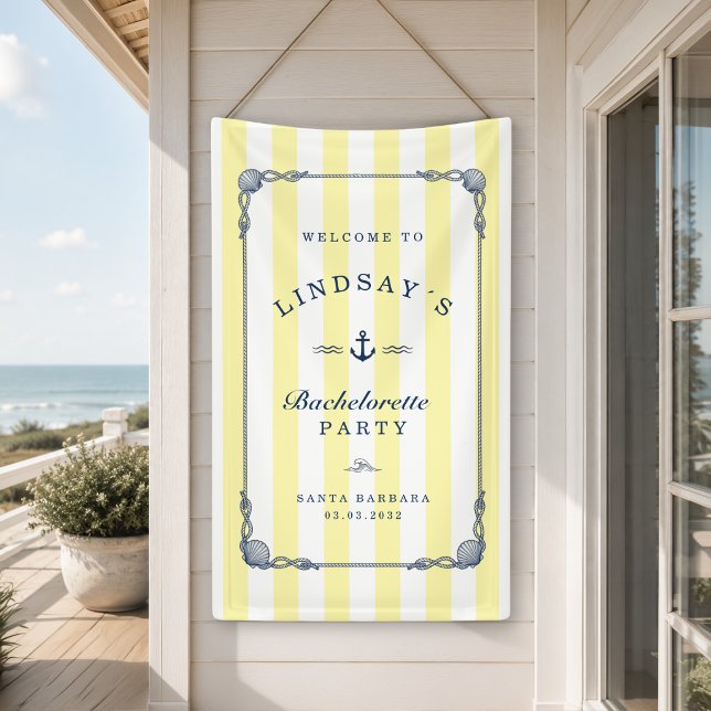 Letzter Toast an der Küste! Junggesellinnenabschie Banner (Last Toast on the Coast! Bachelorette Party Stripes Banner)