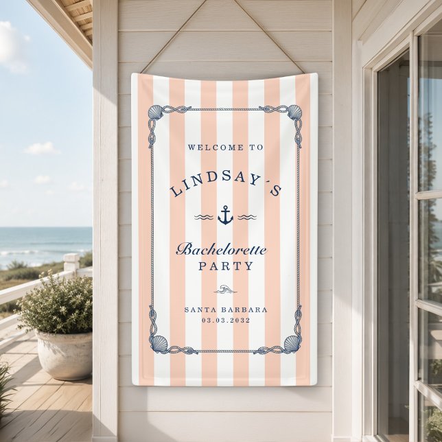 Letzter Toast an der Küste! Junggesellinnenabschie Banner (Last Toast on the Coast! Bachelorette Party Stripes Banner)