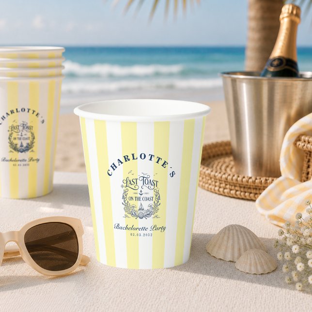 Letzter Toast an der Küste! Junggesellinnenabschie Pappbecher (Last Toast on the Coast! Bachelorette Party Paper Cups)