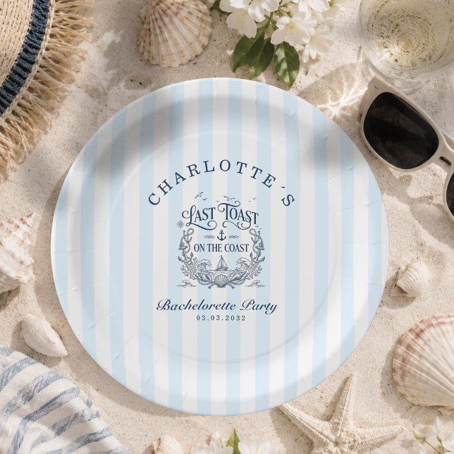 Letzter Toast an der Küste! Junggesellinnenabschie Pappteller (Last Toast on the Coast! Bachelorette Party Paper Plates)