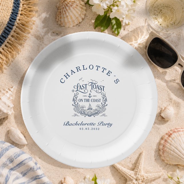 Letzter Toast an der Küste! Junggesellinnenabschie Pappteller (Last Toast on the Coast! Bachelorette Party Paper Plates)
