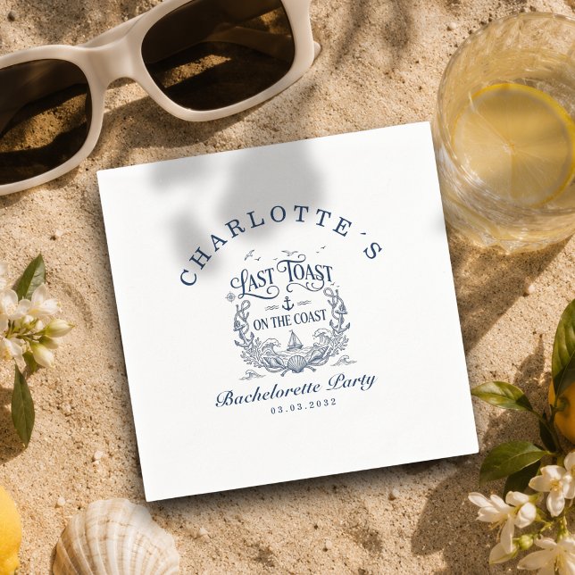 Letzter Toast an der Küste! Junggesellinnenabschie Serviette (Last Toast on the Coast! Blue Stripe Bachelorette Party Napkin)