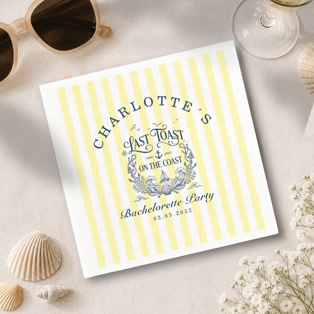 Letzter Toast an der Küste! Junggesellinnenabschie Serviette (Last Toast on the Coast! Yellow Stripe Bachelorette Party Napkin)