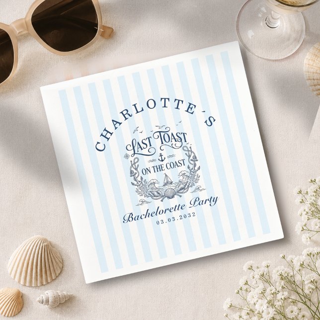 Letzter Toast an der Küste! Junggesellinnenabschie Serviette (Last Toast on the Coast! Blue Stripe Bachelorette Party Napkin)