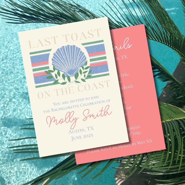 Letzter Toast an der Küste - Nautical Bachelorette Einladung (Last Toast on the Coast invite with modern font - perfect for bachelorette or bridal celebrations!)