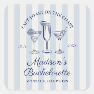 Letzter Toast an der Küste Staubblau gestreift Quadratischer Aufkleber