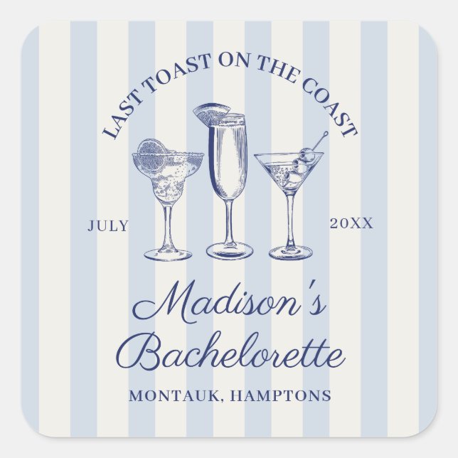Letzter Toast an der Küste trostlos blau gestreift Quadratischer Aufkleber (Vorderseite)