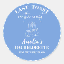 Letzter Toast auf der Küste blauen Bachelorette Em Runder Aufkleber