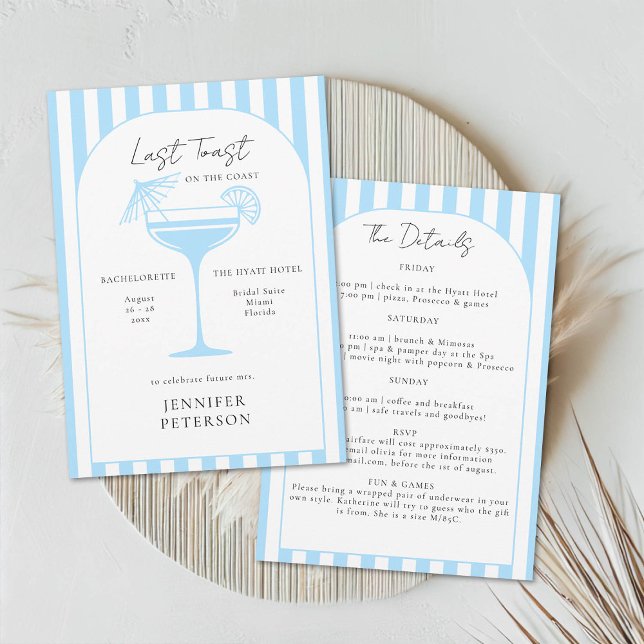 Letzter Toast Beach Boho Junggeselinnen-Abschied T Einladung (beach bachelorette weekend last toast coastal nautical stripes boho arch elegant classy)