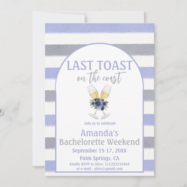 Letzter Toast Coast Beach Bachelorette Weedkend Pa Einladung (Vorderseite)