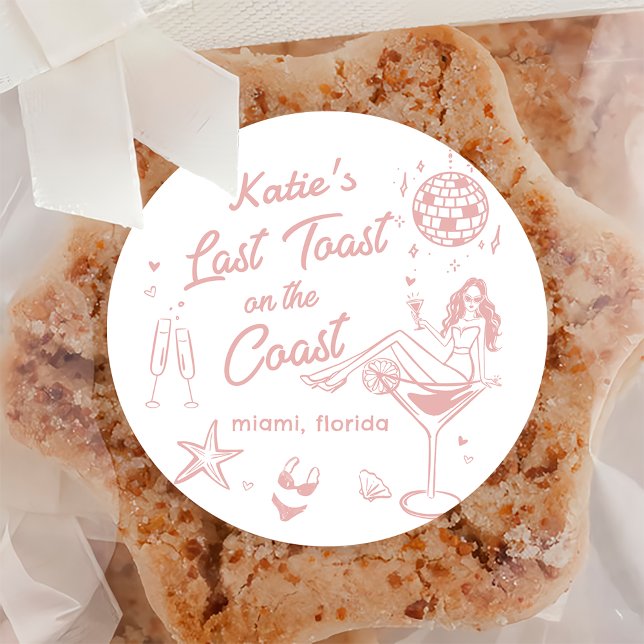 Letzter Toast Coast Beach Pink Bachelorette Aufkle Runder Aufkleber (Von Creator hochgeladen)