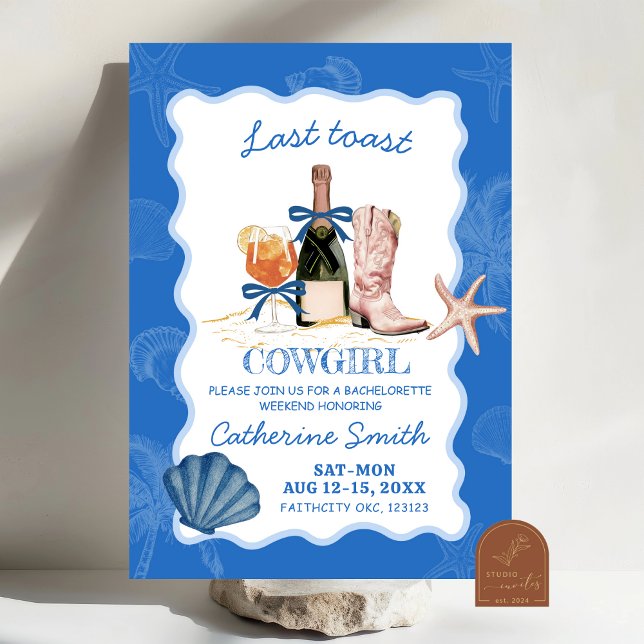 Letzter Toast Cowgirl Beach Bachelorette Tour Einladung (Von Creator hochgeladen)