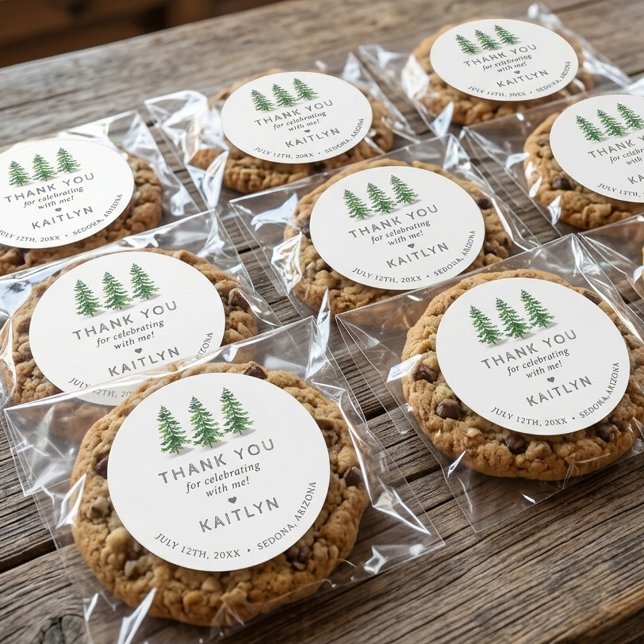 Letzter Trail Pine Forest Camping Junggesellinnena Runder Aufkleber (Von Creator hochgeladen)