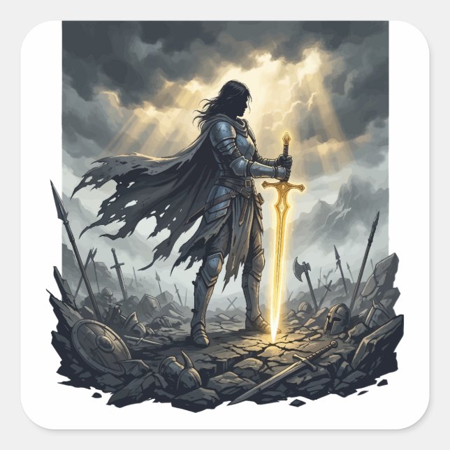 Letzter Überlebender Dark Fantasy Krieger Epischer Quadratischer Aufkleber (Vorderseite)
