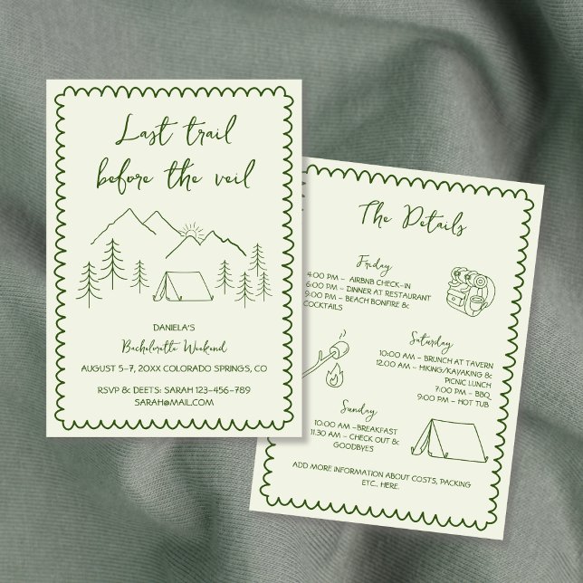 Letzter Weg Camping Hand Drawn Bachelorette Wochen Einladung (Last Trail Camping Hand Drawn Bachelorette Weekend Invitation)