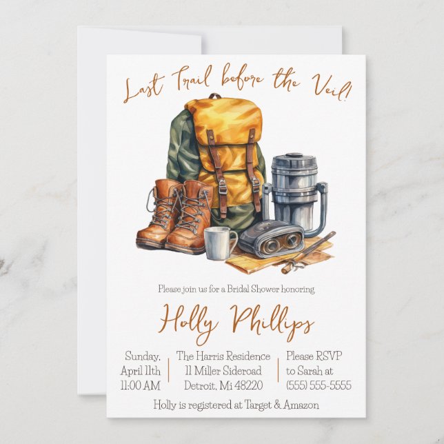 Letzter Weg vor dem Schleier ! Brautparty Wandern Einladung (Vorderseite)