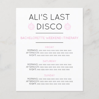 LETZTES DISCO BACHELORETTE ITINERARY Paper Sheet