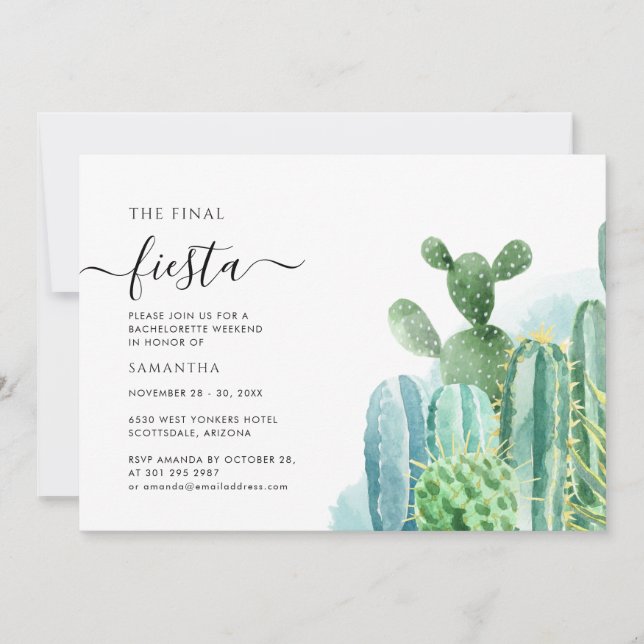 Letztes Fiesta Bachelorette Wochenende Party Itine Einladung (Vorderseite)