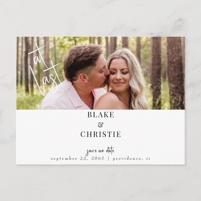 Letztes Foto Hochzeit speichern Sie das Datum Postkarte (Vorderseite)