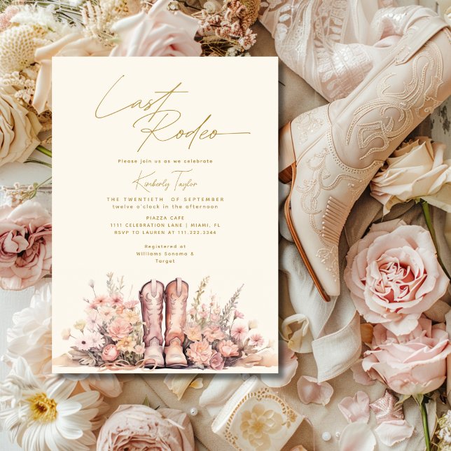 Letztes Rodeo Boots Floral Cowgirl Brautparty Einladung (Last Rodeo Boots Floral Cowgirl Bridal Shower Invitation)